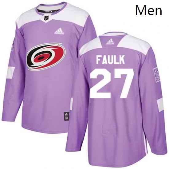 Mens Adidas Carolina Hurricanes 27 Justin Faulk Authentic Purple Fights Cancer Practice NHL Jersey